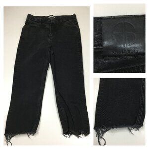 ANINE BING Black Wash Raw Edge Hem Logo Hardware Cropped Jeans